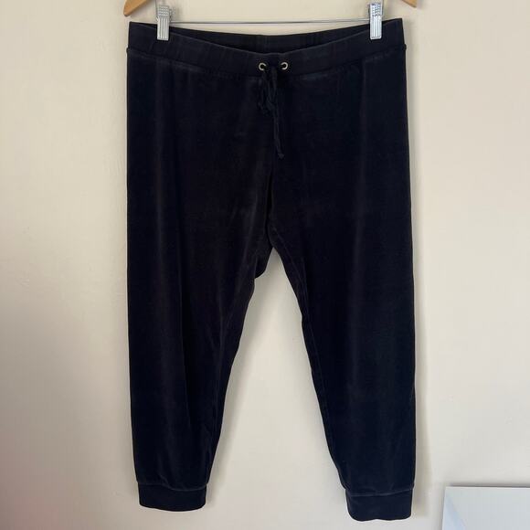 Juicy Couture Y2K Black Velour Jogger Track Pants Size L - Picture 1 of 9